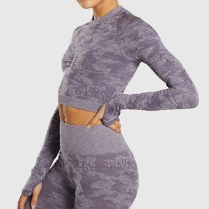 Gymshark Camo Seamless Long Sleeve Crop Top - lavender grey